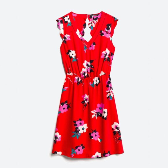 41 Hawthorne Dress Floral Red Mini Midnight Scallop Detail Stitch Fix Size Large - Picture 1 of 14